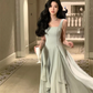 New French White Strap Skirt Elegant Square Neck Evening Dresses Fashion Party Dress Y4486