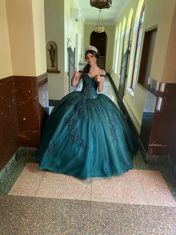 Green Off The Shoulder Ball Gown Quinceanera Dress Y6085