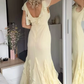 Elegant Yellow Chiffon Mermaid Ruffle Evening Dress,Long Evening Gown Y8073