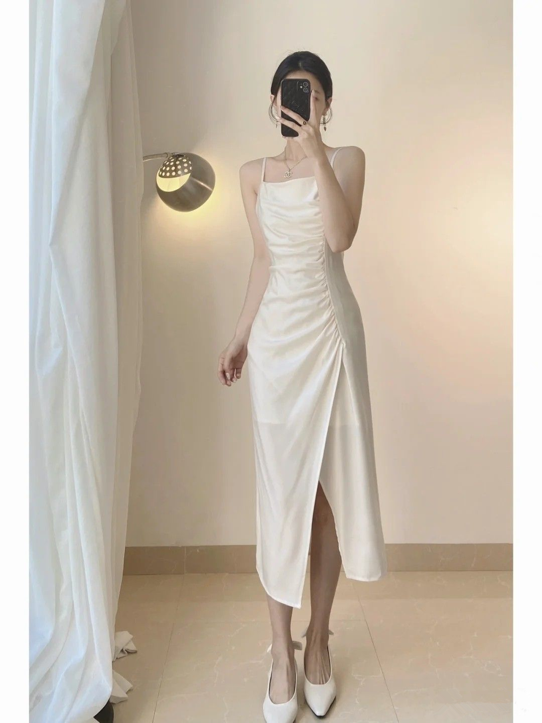 Simple White Spaghetti Straps Short Prom Dress,Y2518