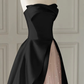 Black Strapless High-Slit Evening Dress With Gauze - Gothic Wedding Dress Y2386