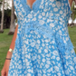 Blue A-line V Neck Lace Trim Dress,Blue Short Homecoming Dress Y2749