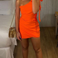 Orange One Shoulder Mini Homecoming Dress Sexy Orange Party Dress  Y2561