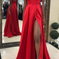 Split-Front Empire Long Red Prom Dress,Red Evening Dress Y7076