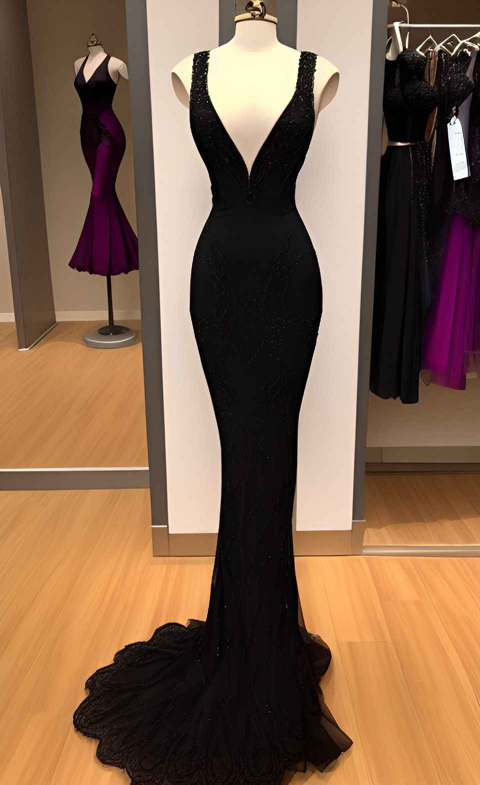 Charming Black Straps V Neck Sheath Prom Dress,Black Evening Dress Y4389