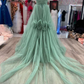 Green Strapless Floral Long Prom Dresses, Green Formal Dresses, Green Tulle Evening Dresses Y4640