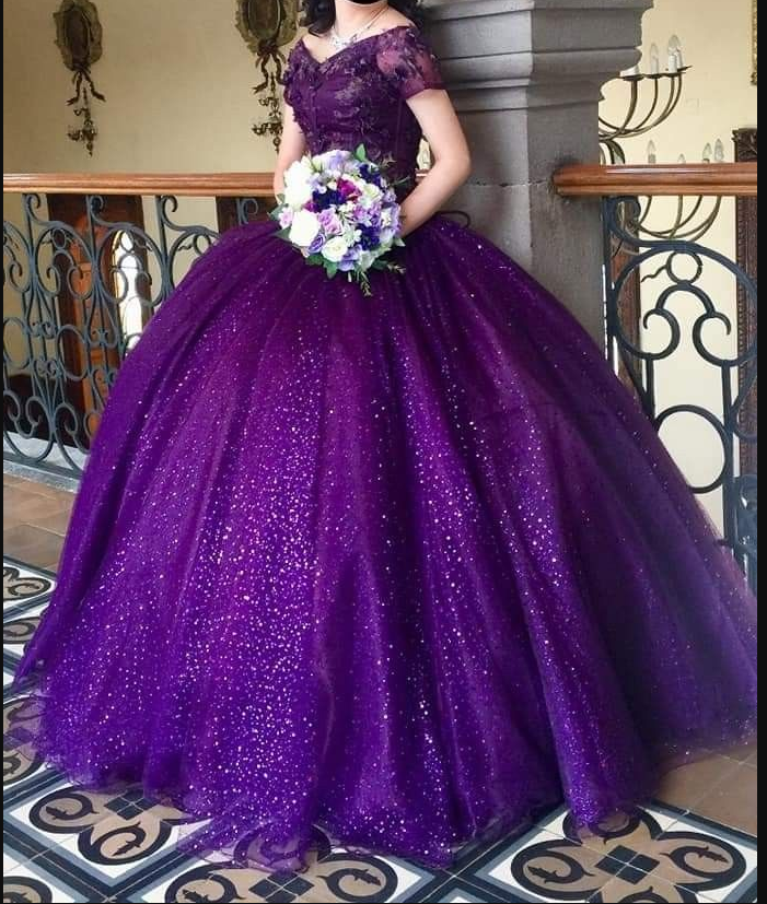 Glitter Off The Shoulder Purple Ball Gown,Purple Quinceanera Dress,Sweet 16 Dress Y4941