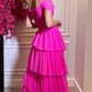 Cap Sleeves Formal Dress Tiered Beach Evening Dress Wedding Sweep Train Special Occasion Dress Y5009