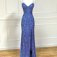 Luxurious Blue Mermaid Prom Dress With Split,Blue Formal Gown  Y4540