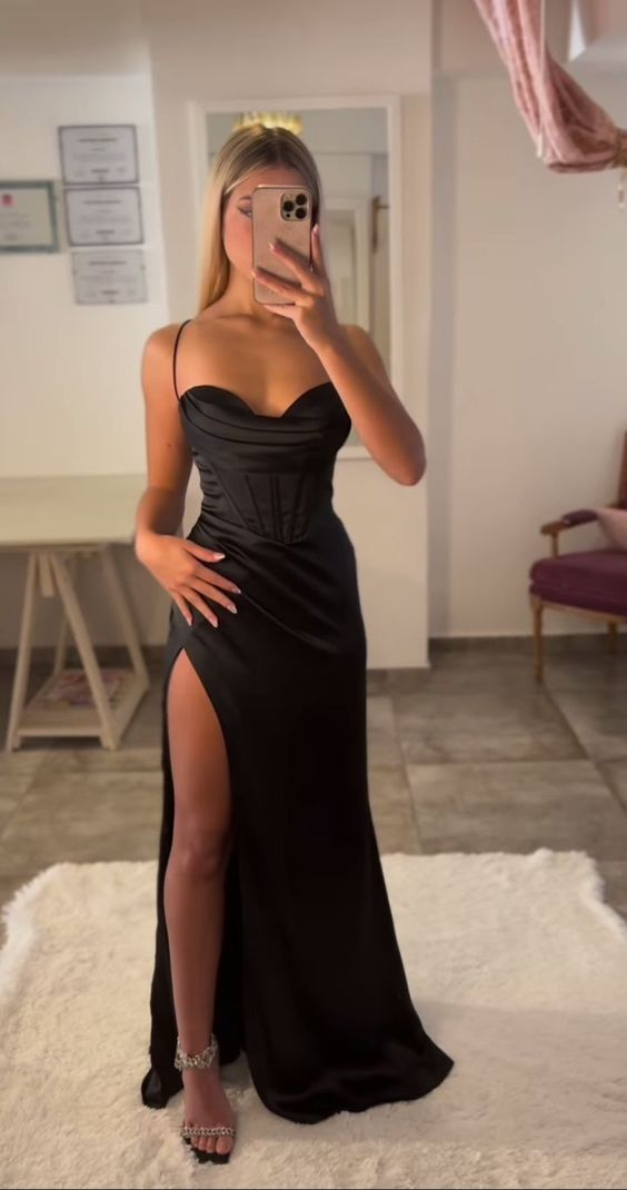 Long Mermaid Sexy Spaghetti Straps Prom Dresses Satin Sleeveless Simple Formal Party Gowns  Y2965