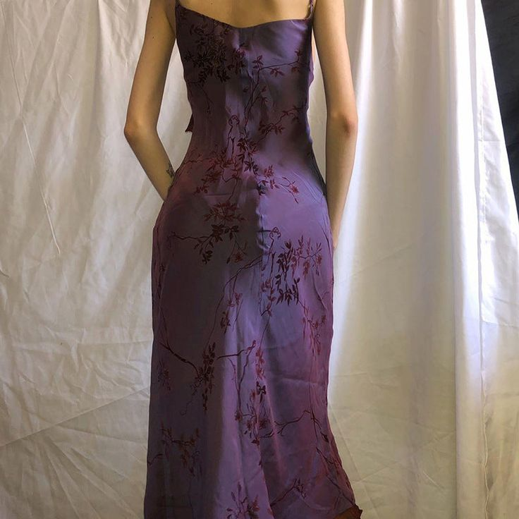 Vintage Print Ruffles Evening Dress Purple Straps Prom Dress Y7876