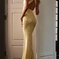 Sexy V Neck Yellow Sequins Sheath Prom Evening Dress With Flowers Y7891