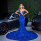 Sparkly Royal Blue Mermaid Long Prom Dress With Train Sexy Evening Dresses Y4122