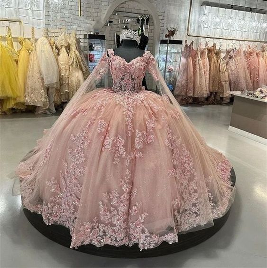 Sexy Quinceanera Dress Blush Pink Lace Appliques Crystal Beads Sweetheart With Flowers Blush Pink Ball Gown  Y5886