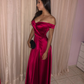 Satin Off Shoulder Long Evening Prom Dresses, Custom Side Slit Prom Dress Y4660