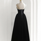 Black Velvet Pearls Elegant Dress, Spaghetti Straps Lace-up Dress, Prom Dress,Y2503