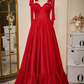 Tie Straps Red Corset A-Line Long Prom Dress Y4956