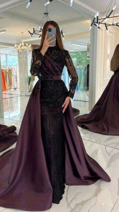 luxury lace embroidered prom dress sexy evening dresses with detachable tail  Y4998