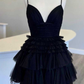 Multi-Tiered V-Neck Backless A-Line Short Party Dress,A-line Homecoming Dress Y2350