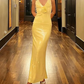 Sexy V Neck Yellow Sequins Sheath Prom Evening Dress With Flowers Y7891