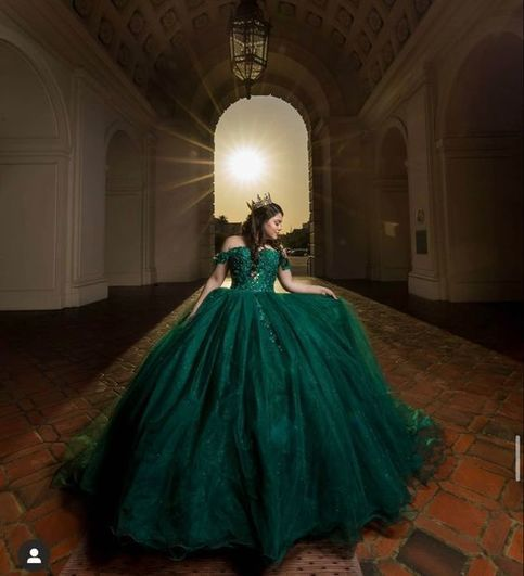 Off The Shoulder Green Prom Dress Sweet 16 Dress Ball Gown Y3029