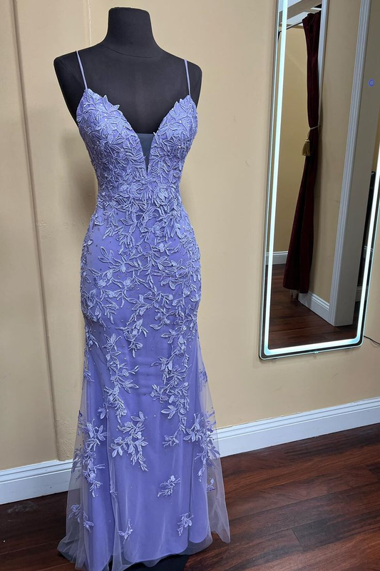 Charming Lace Appliques Mermaid Straps Evening Dress Y4468