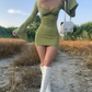 Sexy Green Bodycon Dress with Bell Sleeves,Short Green Homecoming Dress Y4298