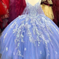 Purple Spaghetti Straps V Neck Ball Gown with Appliques,Sweet 16 Dress,Quinceanera Dress,Y2456