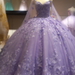 Puffy Ball Gown Quinceanera Dresses Purple with Butterflies Lace Tulle for Girls Sweet 15 16 Birthday Y5214
