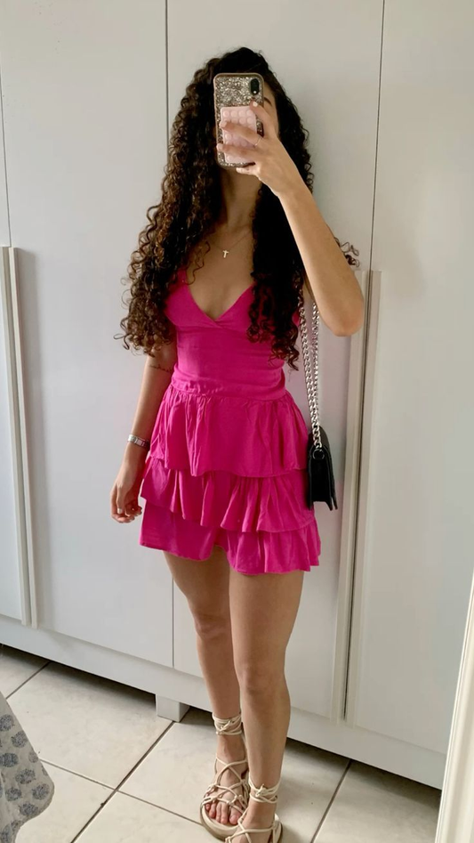 Sexy Pink V Neck Layered Homecoming Dress Birthday Dress Y7762