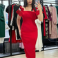 Elegant Red Sheath Midi-length Prom Dress,Red Party Gown  Y6042