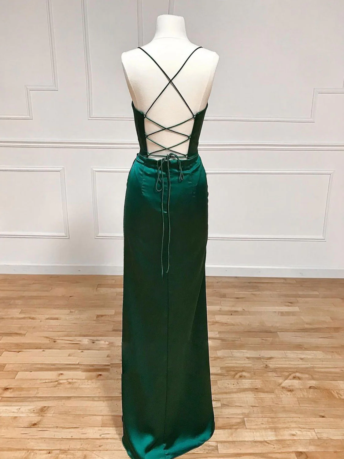 Green Sweetheart Neck Satin Long Prom Dress, Green Evening Dresses Y4395