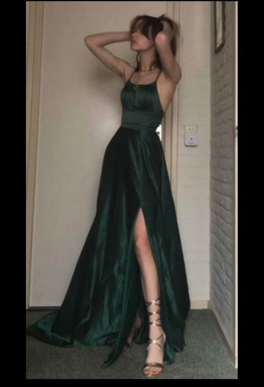 Women's Long Satin Spaghetti Strap Formal A Line Prom Evening Dress  Y4493