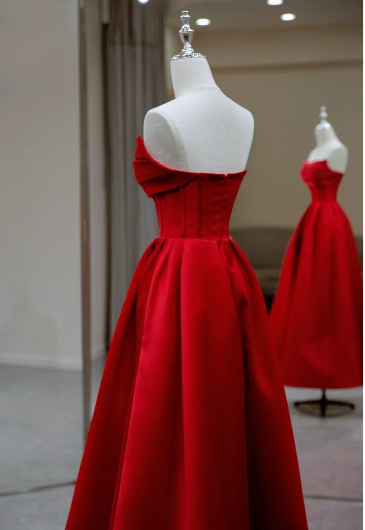 Stylish Flat Neck Satin Backless Pleated Floor Length A Line Evening Gown Prom Dress  Y6815