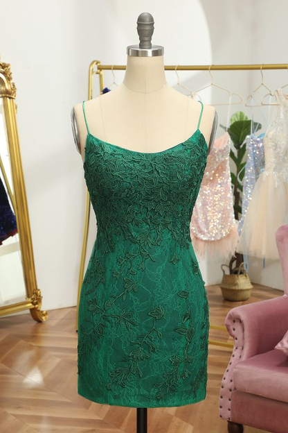Green Short Tight Homecoming Dress with Lace  Y4011