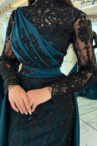 luxury lace embroidered prom dress sexy evening dresses with detachable tail  Y4998