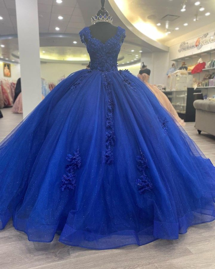 Royal Blue Appliques Tulle Ball Gown,Sweet 16 Dress,Princess Dress,Y2478
