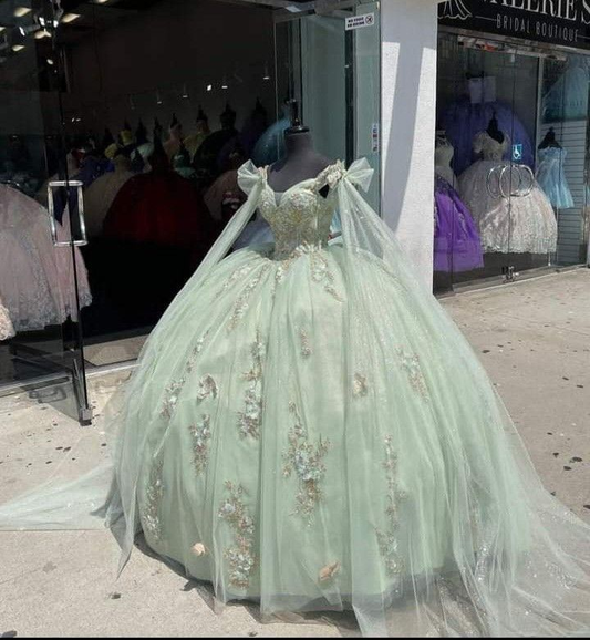 Sage Green Tulle Quinceanera Dress,Ball Gown,Sweet 16 Dress Y5387