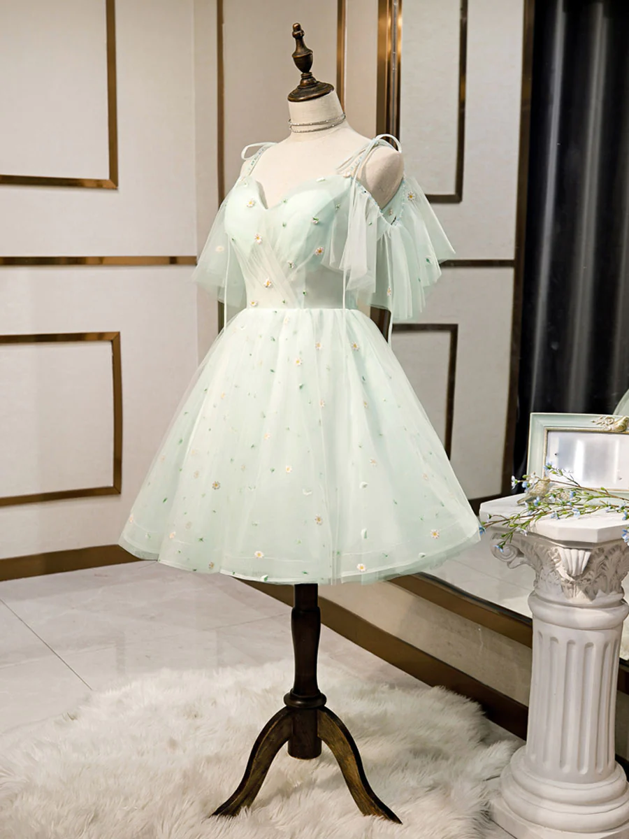 Simple Sweetheart Neck Tulle Short Dresses, Puffy Green Homecoming Dresses,Y2409