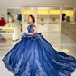 Navy Off The Shoulder Tulle Lace Quinceanera Dress,Navy Blue Ball Gown Sweet 15 Dress  Y2985