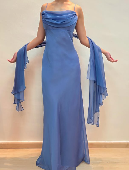 Elegant Blue Chiffon A Line Party Prom Dress Y8144