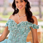 Emerald Green Hand Beaded Flower Ball Gown Quinceanera Dress Off Shoulder Sweetheart Gown Y293