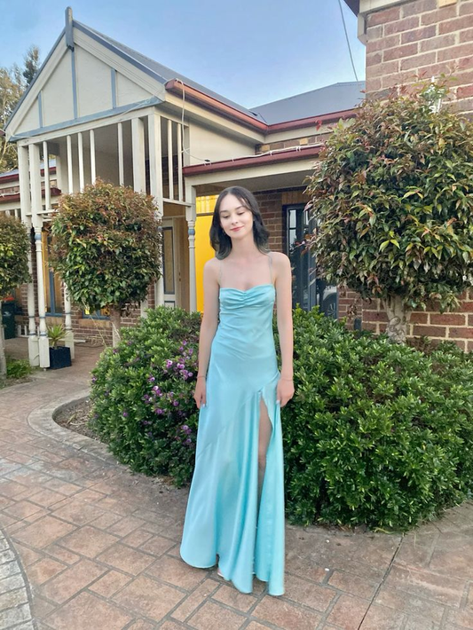 Popular Blue Long Evening Prom Dresses With Split Y7366