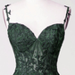 Dark Green Tulle with Lace Beaded Straps Prom Dress,Green Long Formal Dress Party Dress Y6111