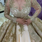Champagne Ruffle Ball Gowns Quinceanera Dresses Sequin Beading Appliques Long Sleeve Formal Prom Princess Dress Y4952
