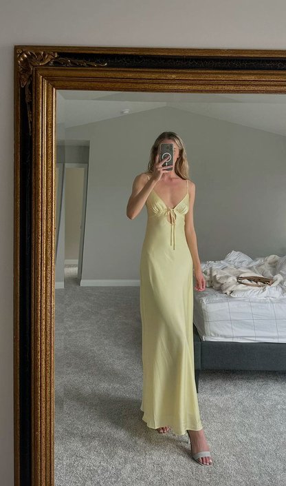 Cute Yellow Spaghetti Straps Long Prom Evening Dress Y7742