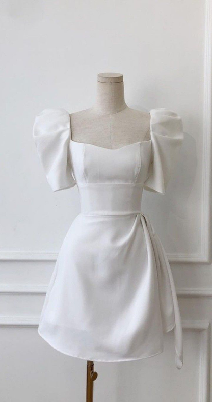 Retro Style White Homecoming Dress,White Party Dress ,Y2433