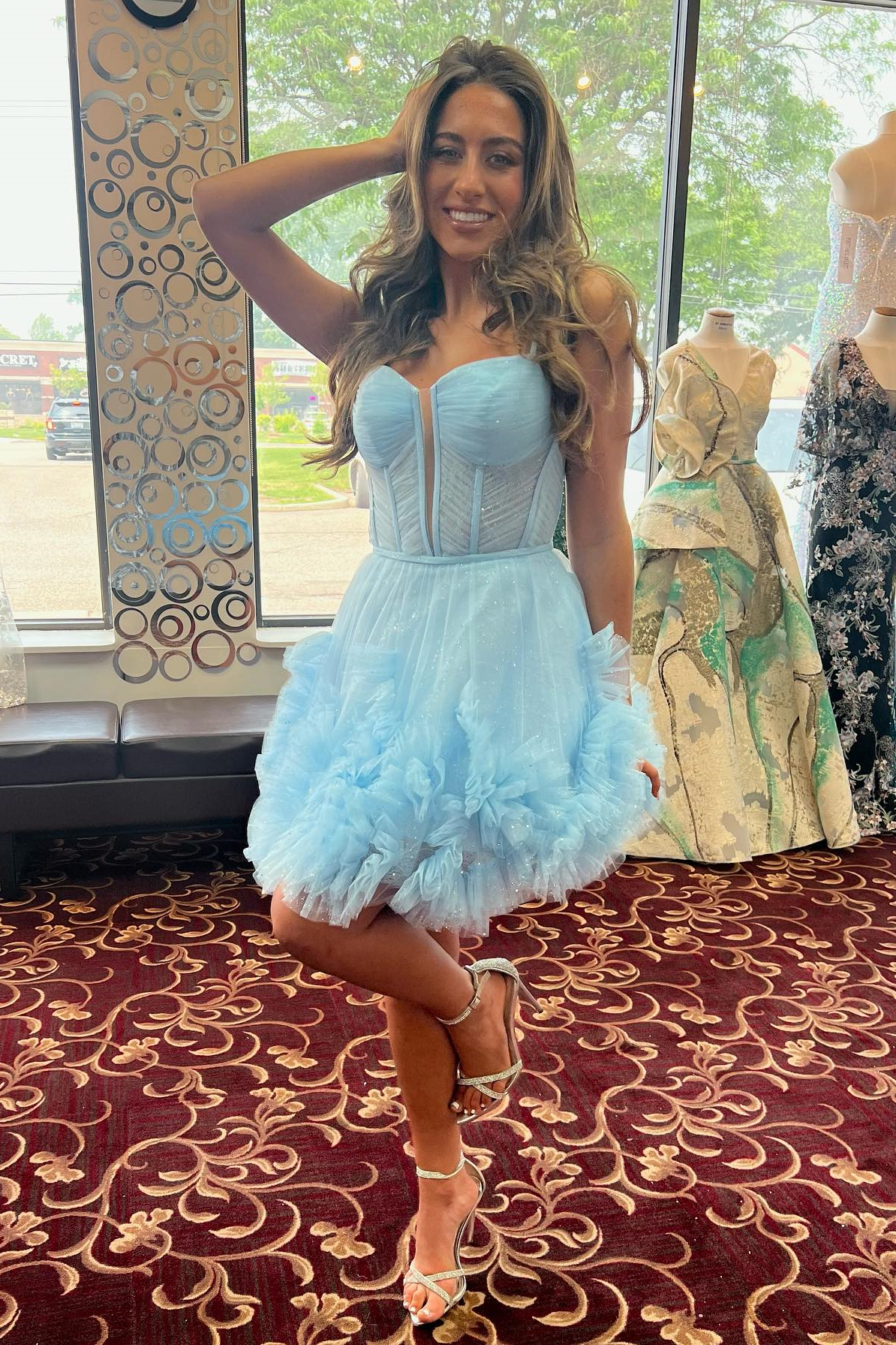Blue Tulle A-line Short Ruffles Homecoming Dress Y2770