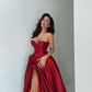 Burgundy Satin A-line Prom Dress,Burgundy Party Gown Y6665