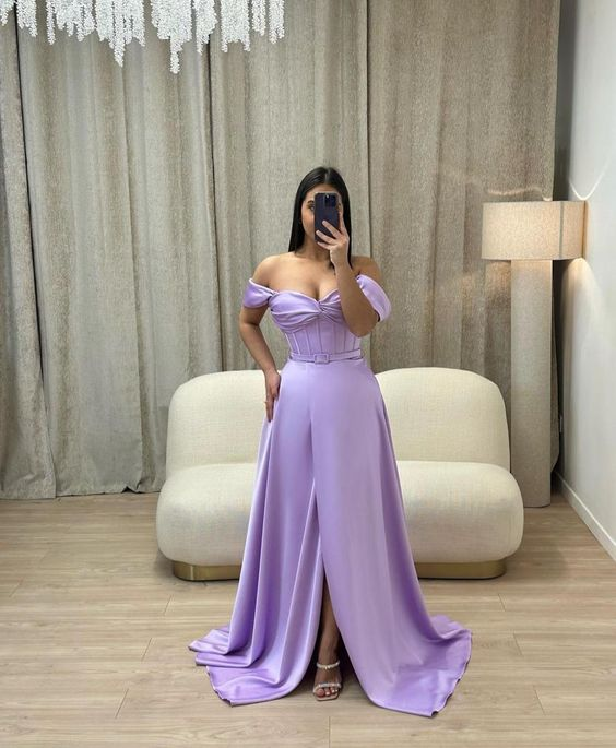 Purple Off The Shoulder A-line Prom Dress,Senior Prom Gown Y7219